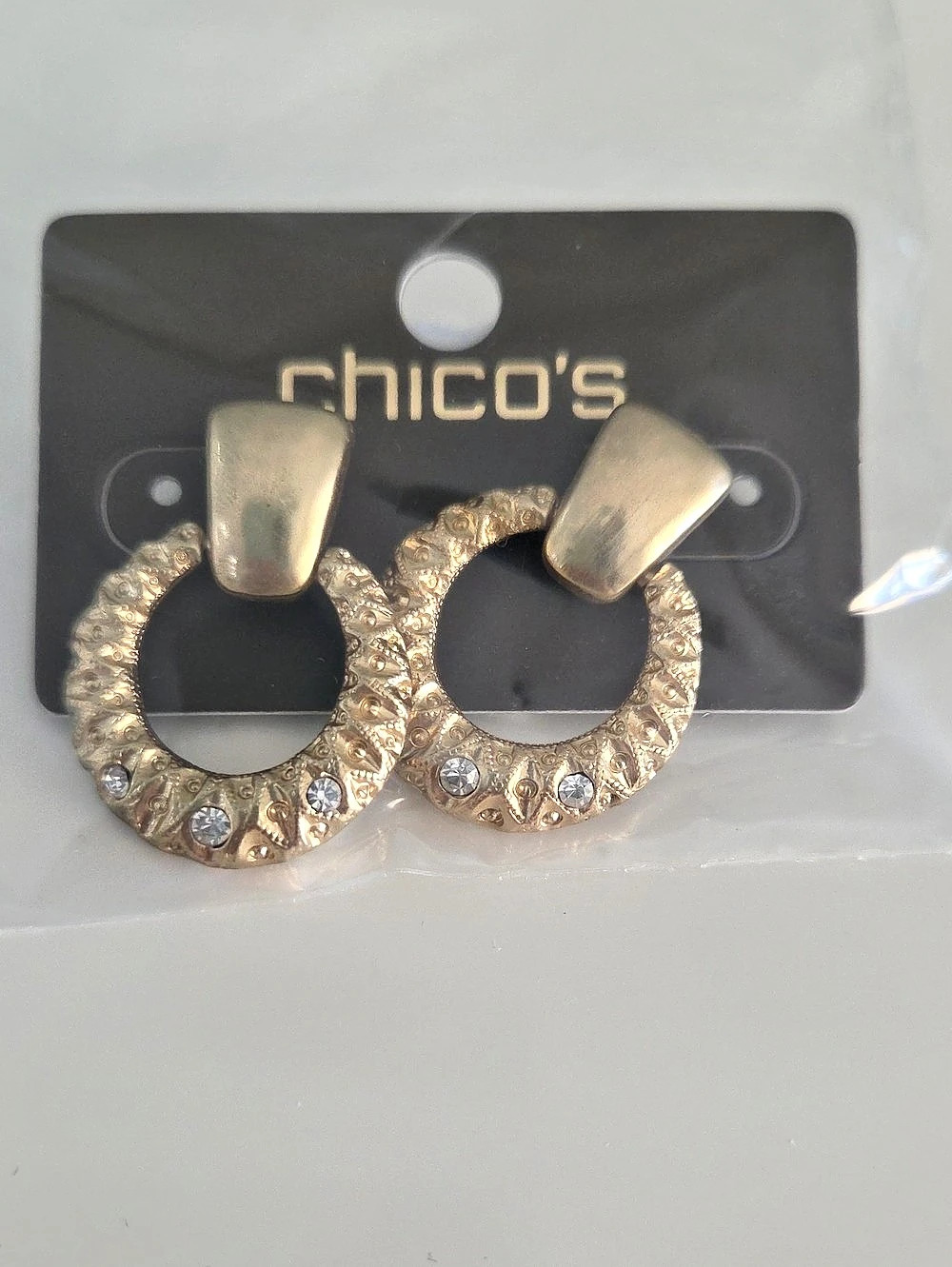 Chico's Textured Hoop Earrings in Gold NWT